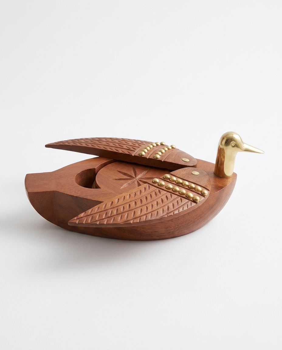 Sheesham Wood Duck-Shaped Coaster Set with 4 Holder